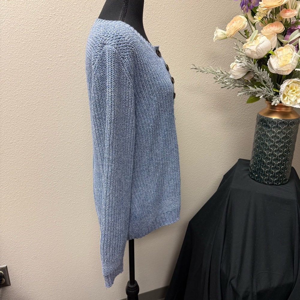 Natural Reflections Blue Knit Button Henley Sweater L Soft Cozy Winter Top - Picture 4 of 8